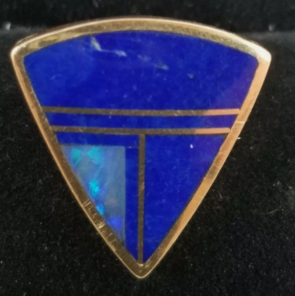 Earrings 14k Gold Opal Lapis Ray Tracey. - Picture 6 of 12